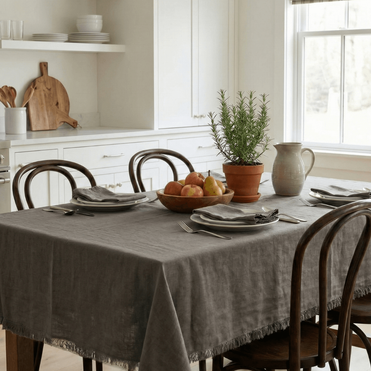 100% Linen Plain Pewter Grey Fabric Tablecloth