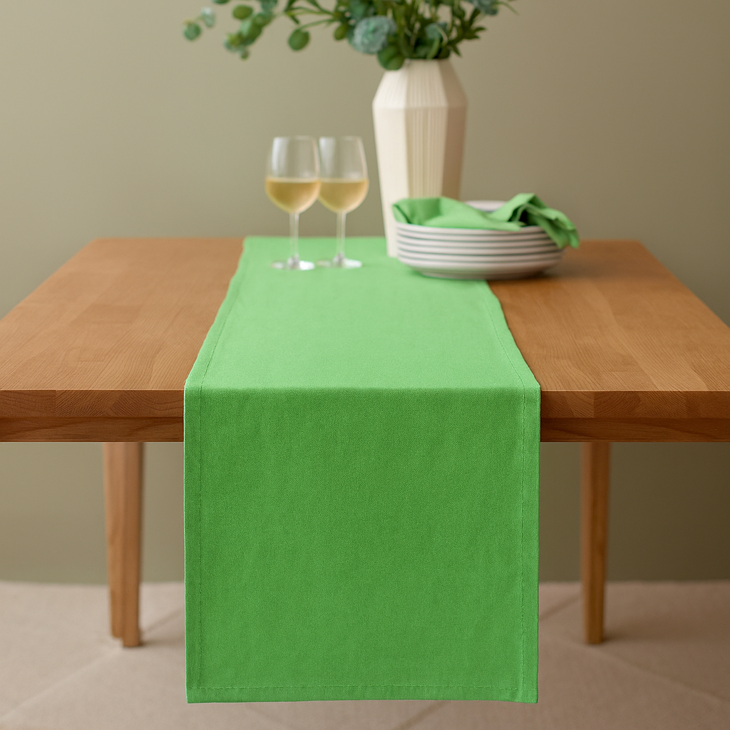 Plain Apple Green 100% Cotton Fabric Table Runner