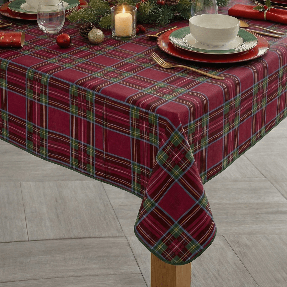 Red Tartan Check PVC Vinyl Tablecloth