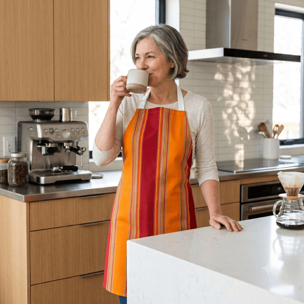 Burnt Orange and Red Stripe Apron Water Repellent Wipe Clean