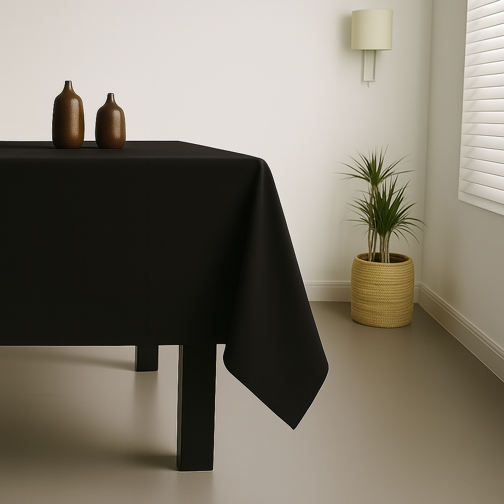 100% Cotton Plain Black Lightweight Fabric Tablecloth