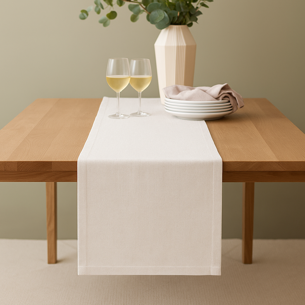 Plain Ivory 100% Cotton Fabric Table Runner