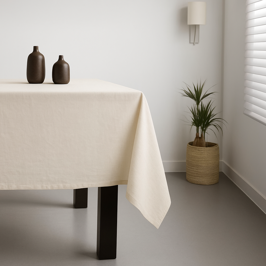 100% Cotton Plain Beige Lightweight Fabric Tablecloth