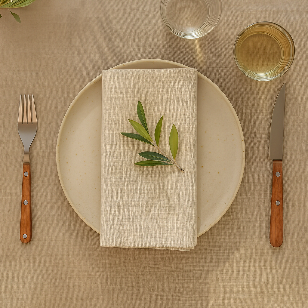 Plain Beige 100% Cotton Fabric Napkin Set