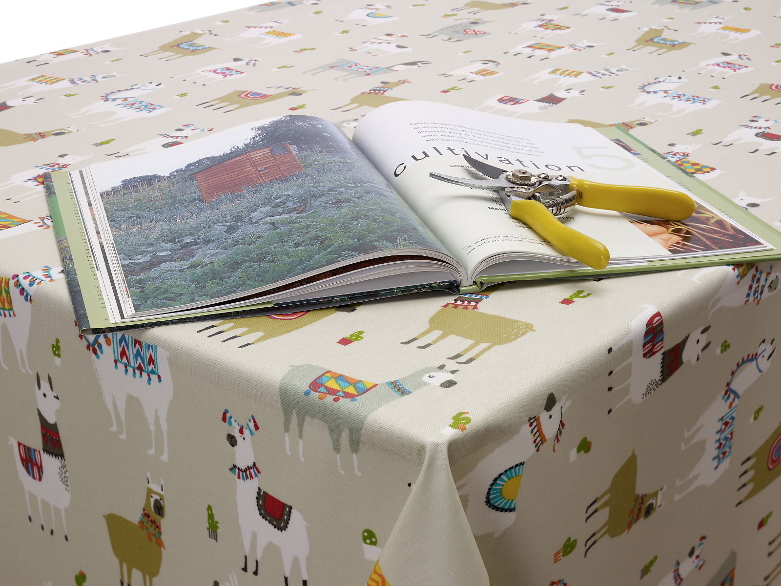 Beige Taupe Alpacas Oilcloth Wipe Clean Tablecloth