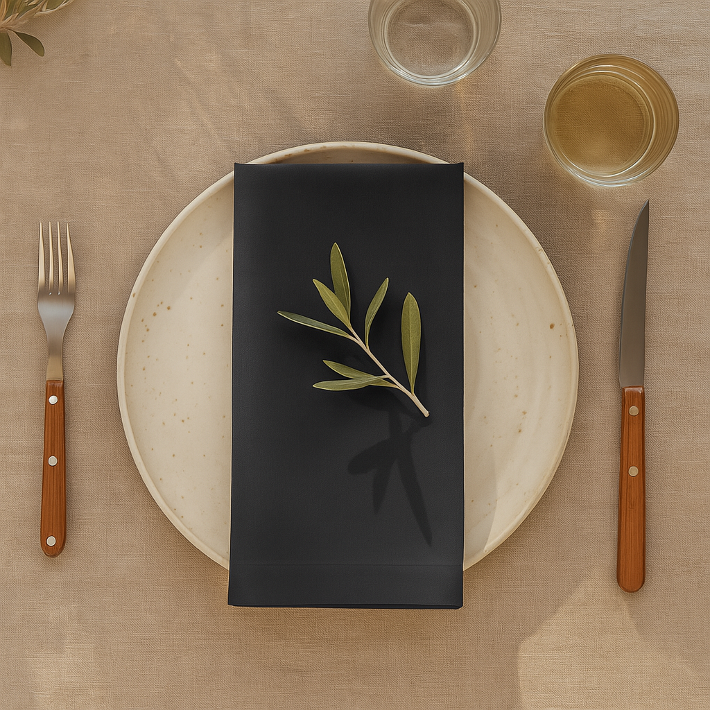 Plain Black 100% Cotton Napkin Set