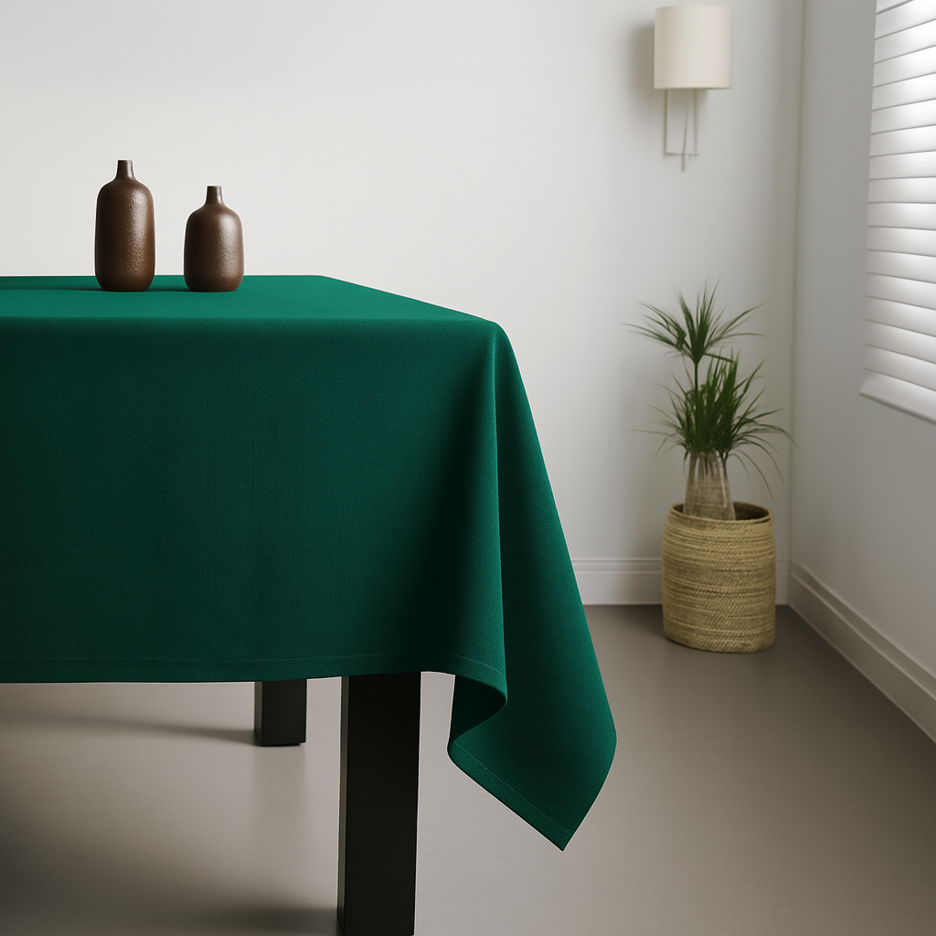 100% Cotton Plain Bottle Green Lightweight Fabric Tablecloth