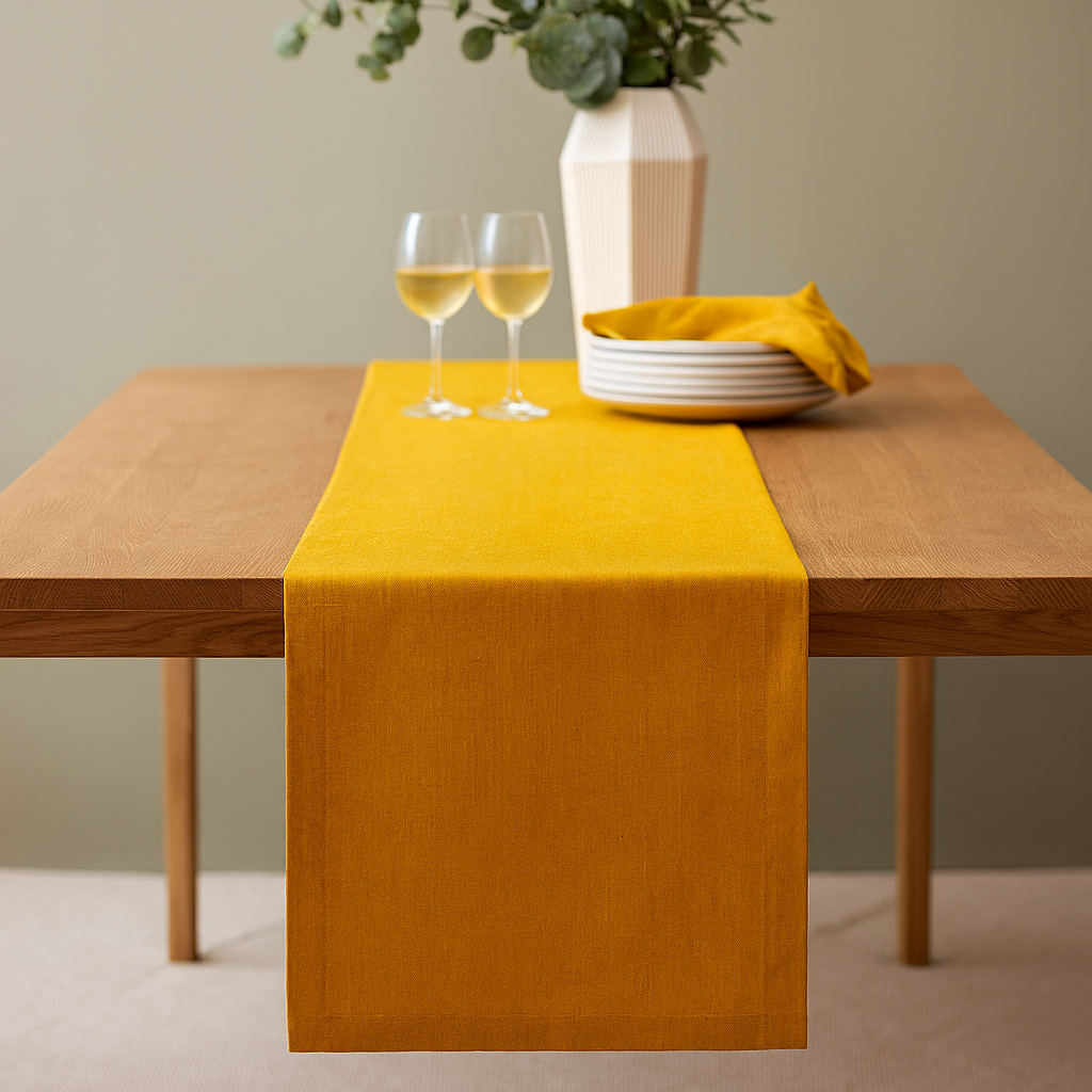 Plain Mustard Gold 100% Cotton Fabric Table Runner