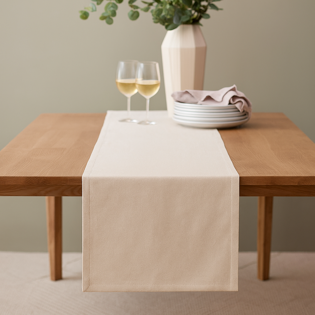 Plain Beige 100% Cotton Fabric Table Runner