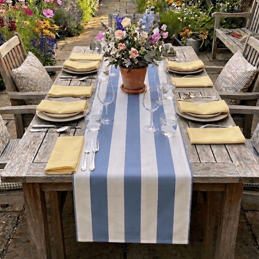 Light Blue and White Stripe Water repellent Table runner