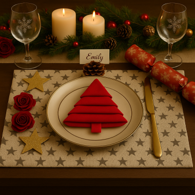 Linen and Grey Stars Fabric Placemat 