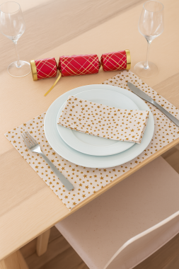 Cream and Gold Christmas Stars 100% Cotton Fabric Placemat 