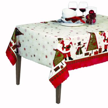 Xmas White and Red Santa Wipe Clean Tablecloth