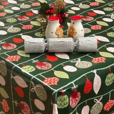 Green Multi Funky Baubles Christmas Oilcloth Wipe Clean Tablecloth (LIMITED STOCK)