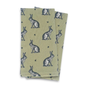 Sage Green Rabbits 100% Fabric Napkin Set