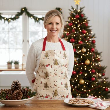 Beige Christmas Woodland Oilcloth apron