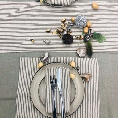 Linen and Grey Stripe Fabric Table Runner