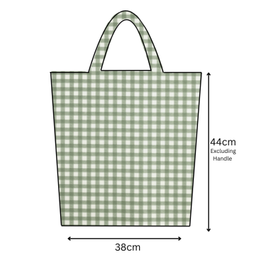 Olive Green Traditional Gingham Matte Finish Oilcloth Tote Bag