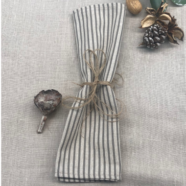 Linen Grey Stripe 100% Fabric Napkin Set
