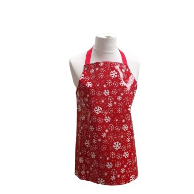 Kids Oilcloth Apron Red White Xmas Snowflakes 