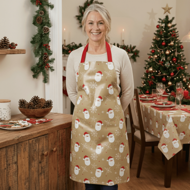Beige Happy Santa Oilcloth Apron