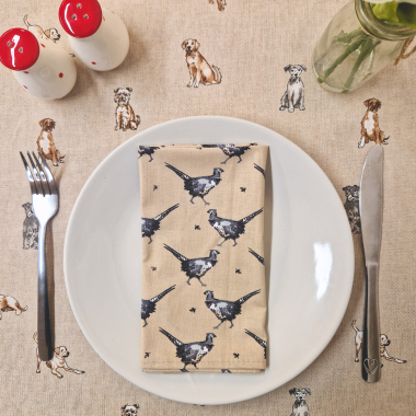 Natural Dogs Linen Effect Fabric Tablecloth