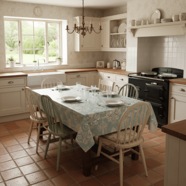 Laura Ashley Josette Duck Egg Wipe Clean Acrylic Teflon Coated Tablecloth