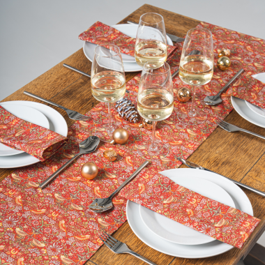 William Morris Strawberry Thief Red 100% Cotton Lightweight Fabric Table Runner