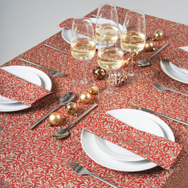 William Morris Willow Bough Crimson/Red 100% Cotton Lightweight Fabric Tablecloth