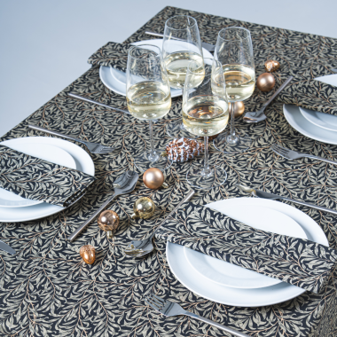 William Morris Willow Bough Ebony/Black 100% Cotton Lightweight Fabric Tablecloth