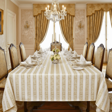 OChre and White Kapada Luxury Fabric Tablecloth