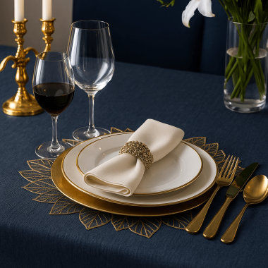 Plain Midnight Blue Fabric Tablecloth