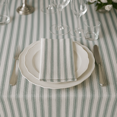 Duck Egg Ticking Stripe Fabric Tablecloth