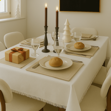 100% Plain Linen Fabric Tablecloth Table Setting
