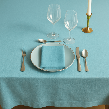 Plain Turquoise Cotton Blend Fabric Tablecloth-Extra Wide Available