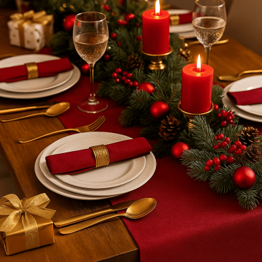 Plain Festive Deep Red PCotton Blend Fabric Table Runner