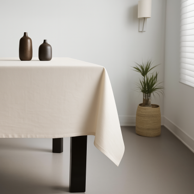 100% Cotton Plain Cream Lightweight Fabric Tablecloth
