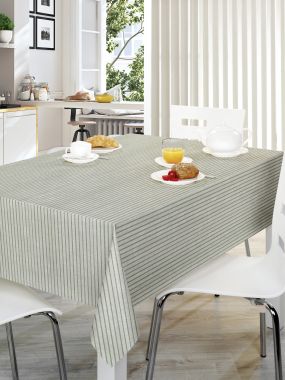 Green and Linen Stripe Wipe Clean PVC Vinyl Tablecloth