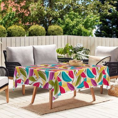 Multi Coloured Leaves Floral PVC Vinyl Wipe Clean Tablecloth