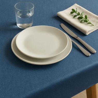 Plain Denim Blue Oilcloth Tablecloth Matte Finish Wipe Clean