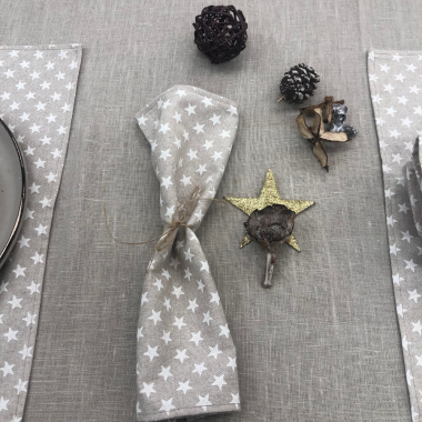 Green ticking stripe table runner 30 cm × 200 cm on oak dining table