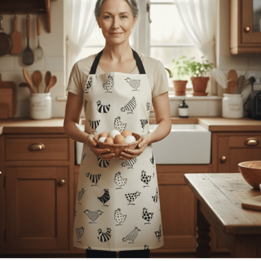 Beige Crazy Chickens Acrylic Apron