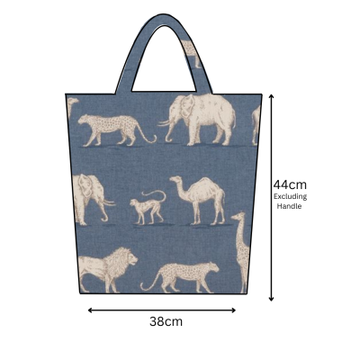 Denim Blue Prairie Safari Animals Matte Finish Oilcloth Tote Bag