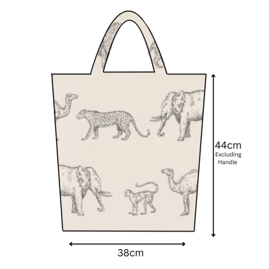 Natural and Grey Prairie Safari Animals Matte Finish Oilcloth Tote Bag