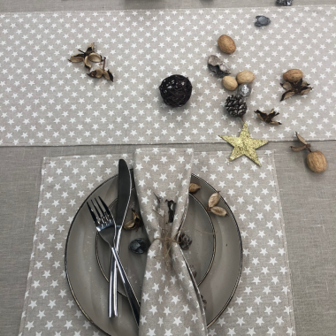 Linen and White Star Fabric Table Runner