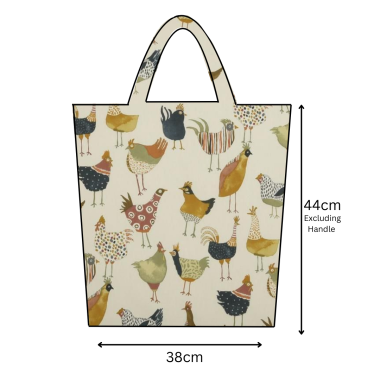 Cream Multi Harriet Hens/Chickens Oilcloth Tote Bag