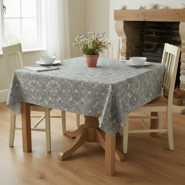 William Morris Strawberry Thief in Grey Oilcloth Tablecloth