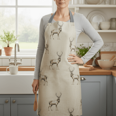 Natural Highland Stags Matte Finish Oilcloth Apron