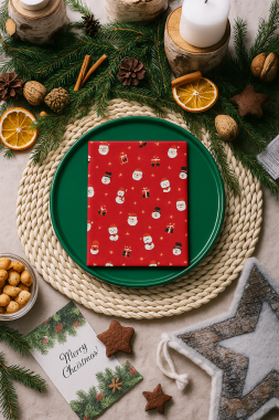 Red Santa Snowmen & Reindeer 100% Cotton Fabric Napkin