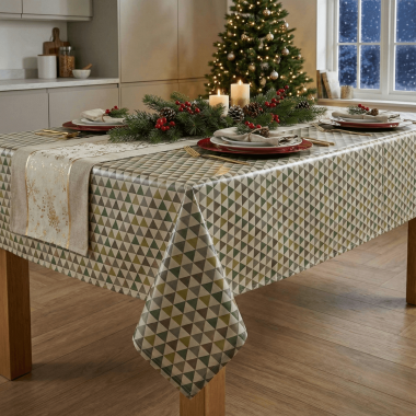 Green Silver Yellow Abstract Christmas Trees Triangles Christmas Wipe Clean PVC Vinyl